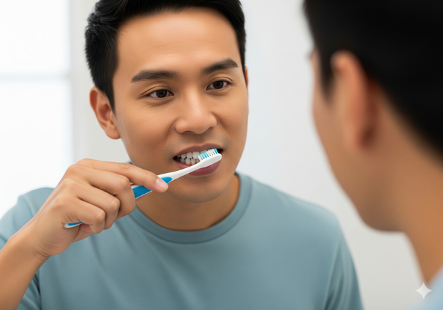 Sikat gigi dengan cara yang benar dan cukup waktu